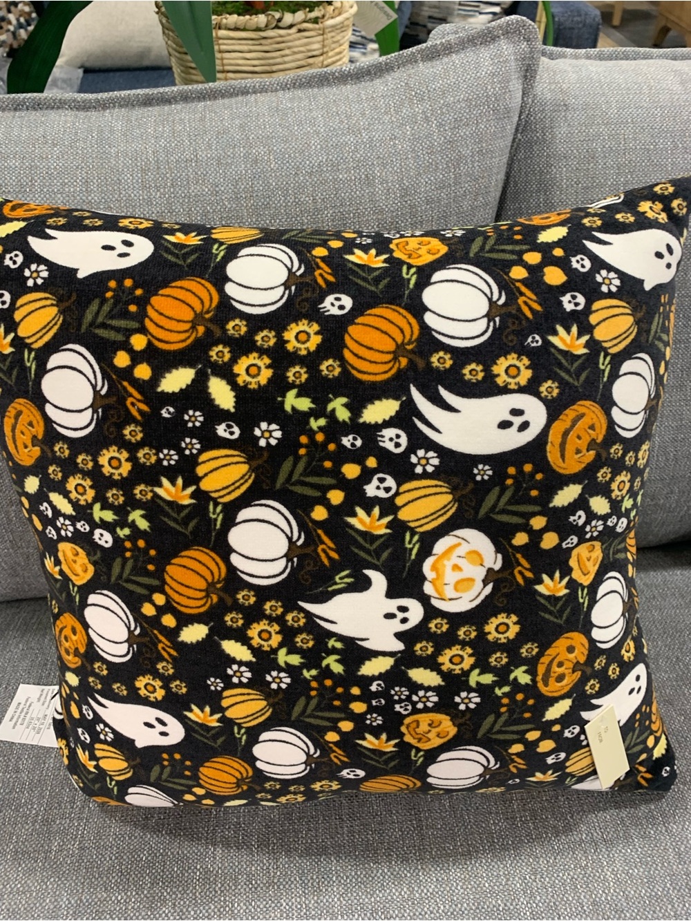Magaschoni Black Halloween Pillow with Orange and White Pumpkins & Ghosts